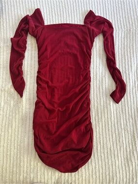 Women's Off-Shoulder Ruched Red Dress